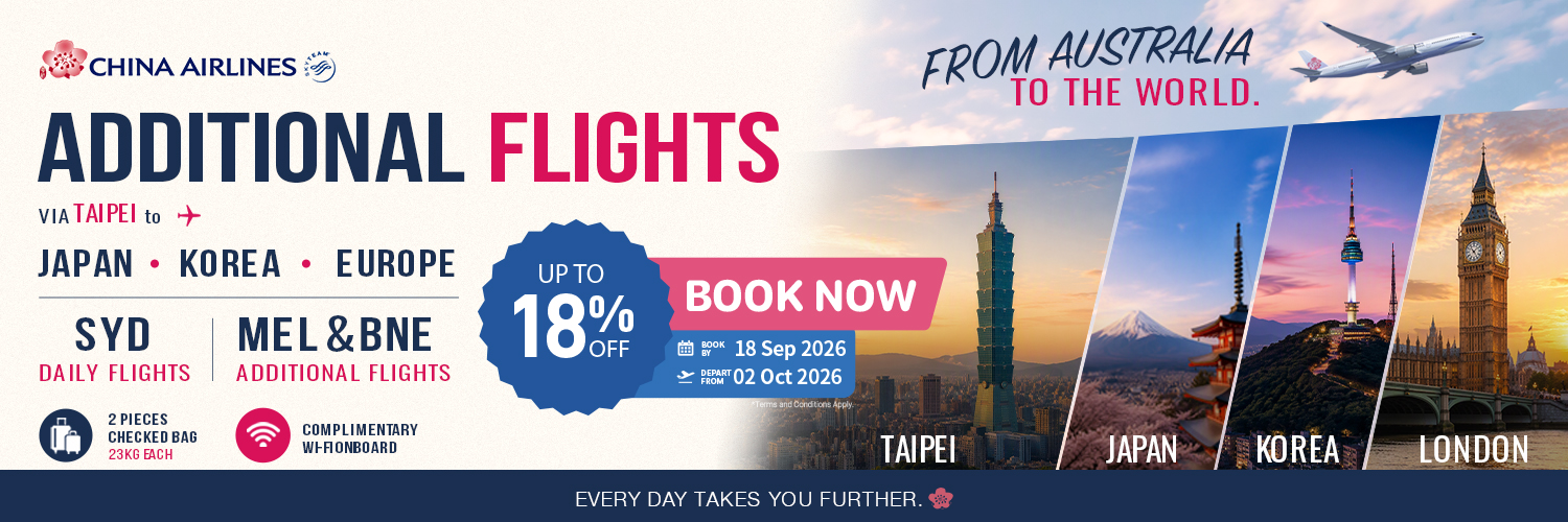 China Airlines additional flights from Australia via Taipei to Japan, Korea and Europe