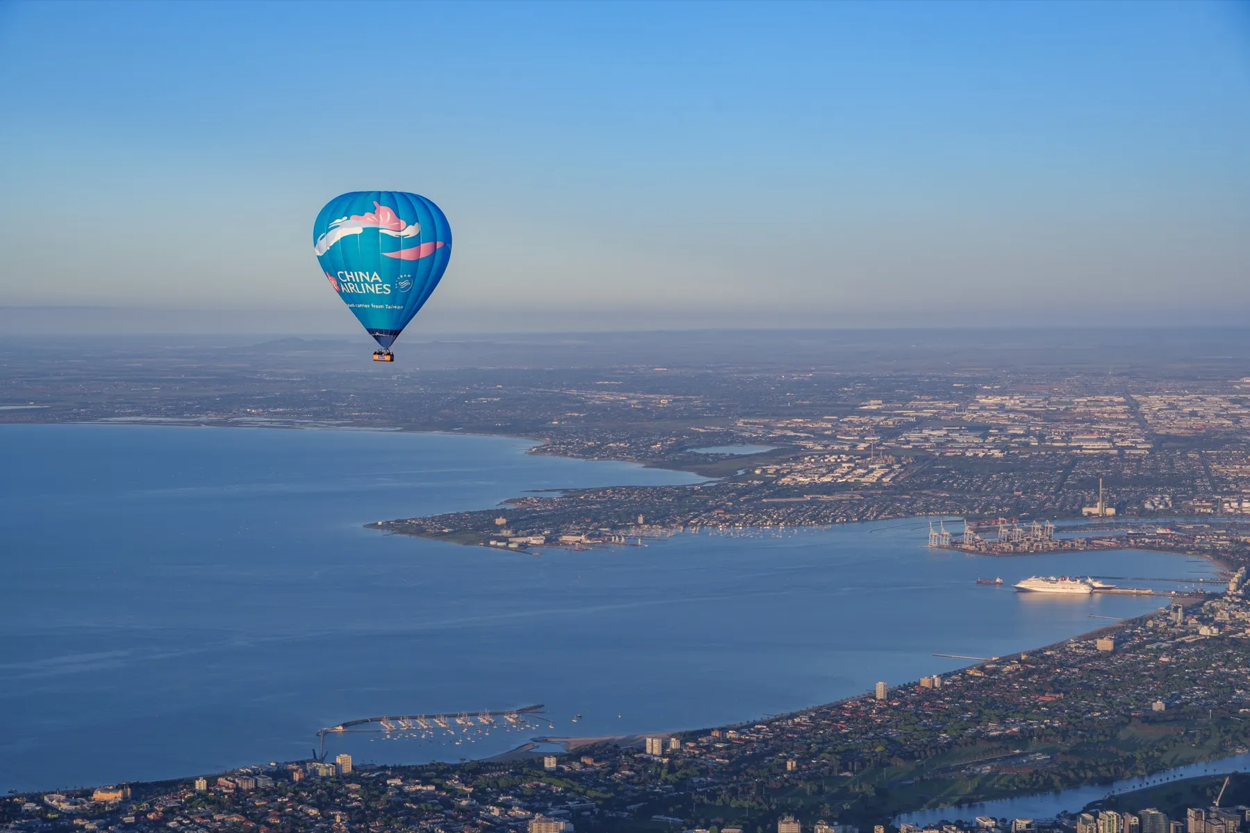A China Airlines hot air balloon over Port Phillip Bay, Melbourne